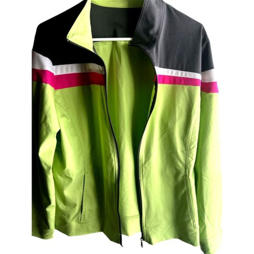 Made for Life Lime Green /Gray Pink Zip‎ up long sleeve Athletic Jacket Pockets